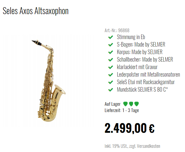 Seles Altsaxophon Artikel Onlineshop